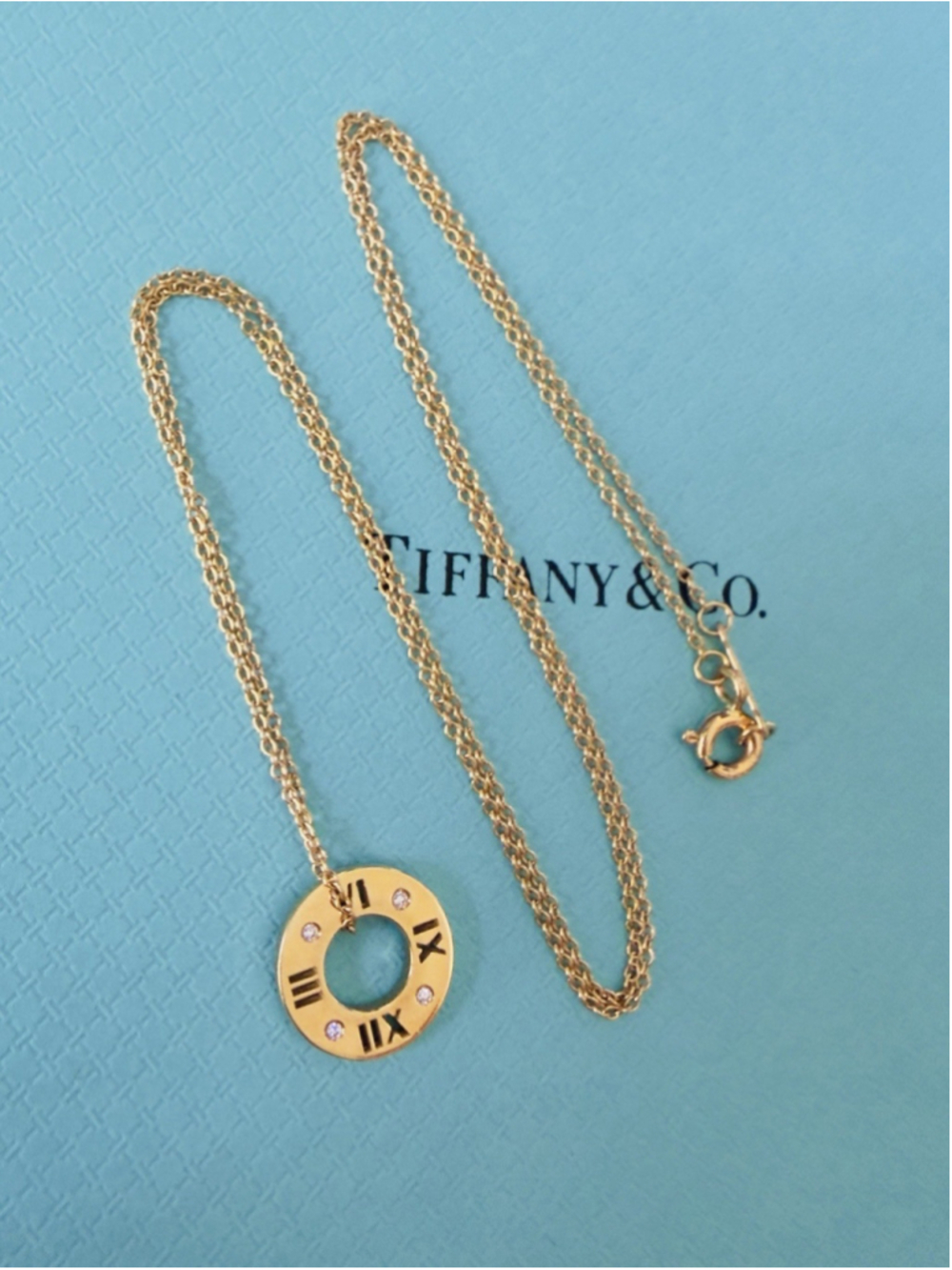 Tiffany & Co. Atlas Pierced Circle Diamond Necklace, 18K Gold ~ 18 Inches